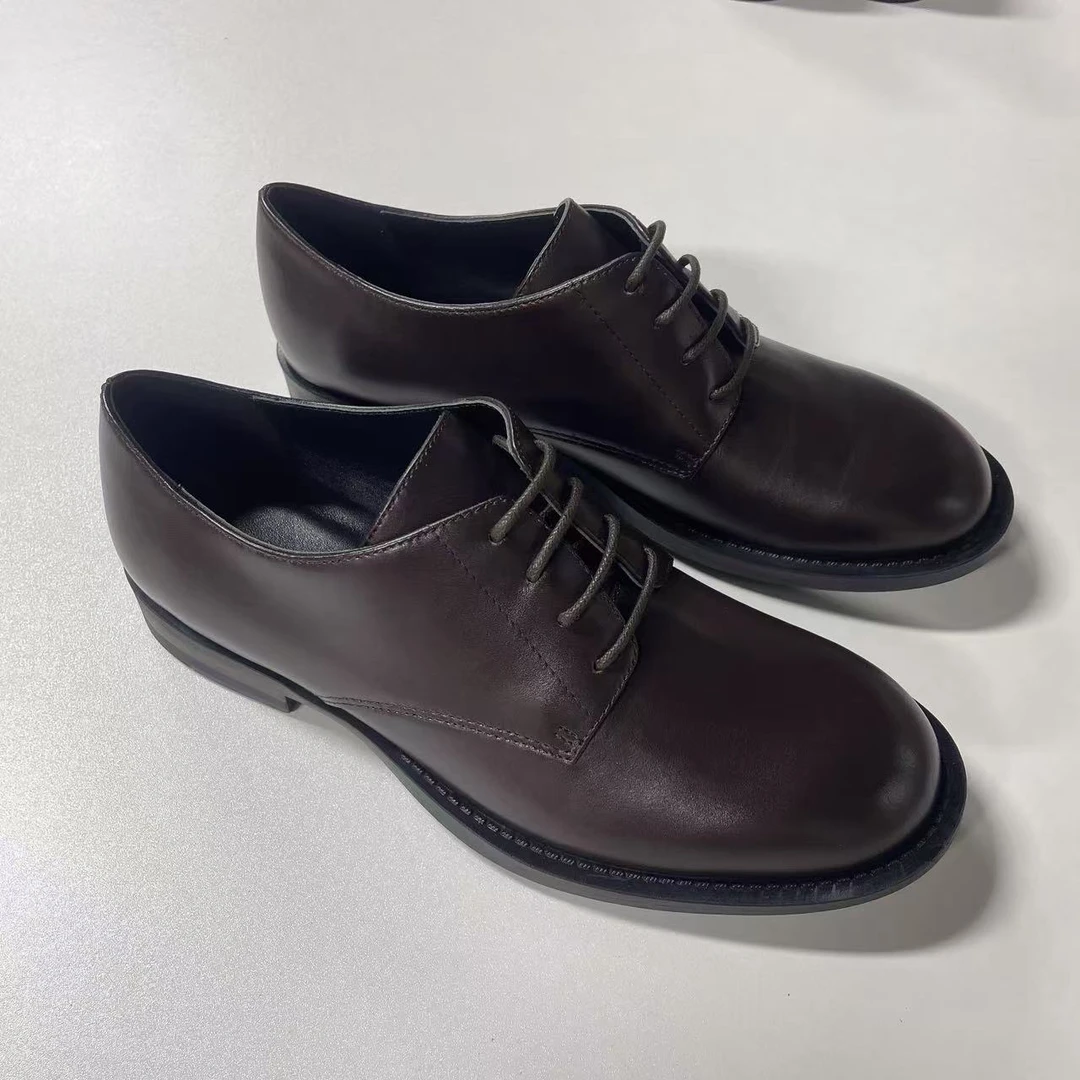 新款黑色绑带乐福鞋真皮单鞋高端女款舒适透气英伦女鞋