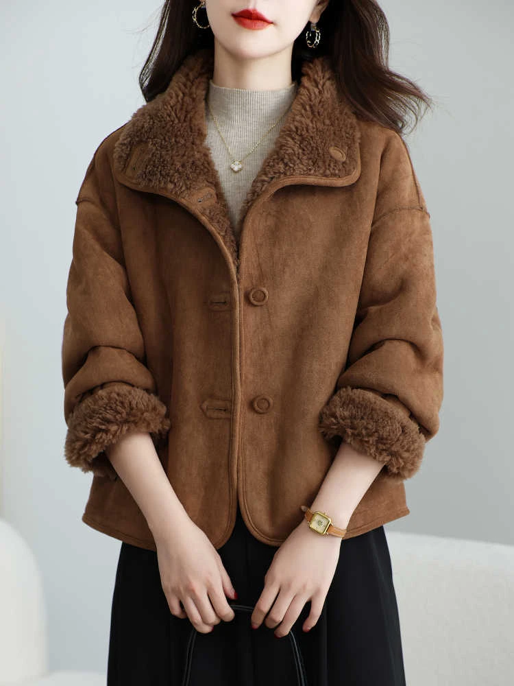 两面穿颗粒羊剪绒大衣女短款冬新款小个子羊羔毛皮毛一体皮草外套