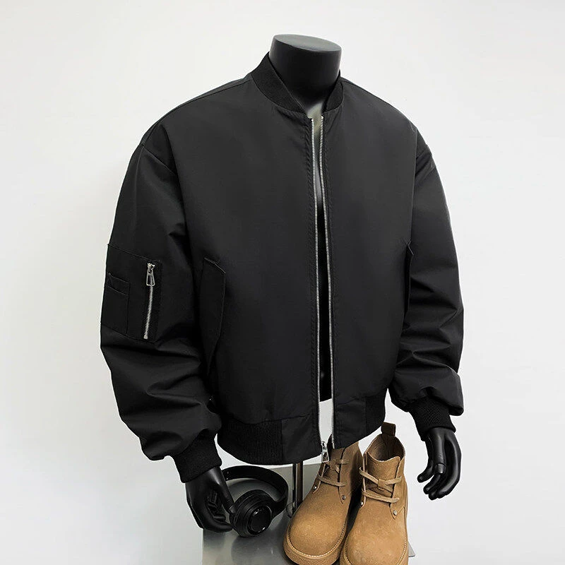 2025春季新款潮牌复古纯色飞行员外套男街头宽松和百搭情侣夹克短