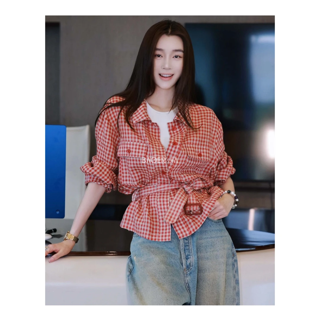 66-宝儿家含幂BK89725204夏季款舒适翻领多色亚麻衬衫