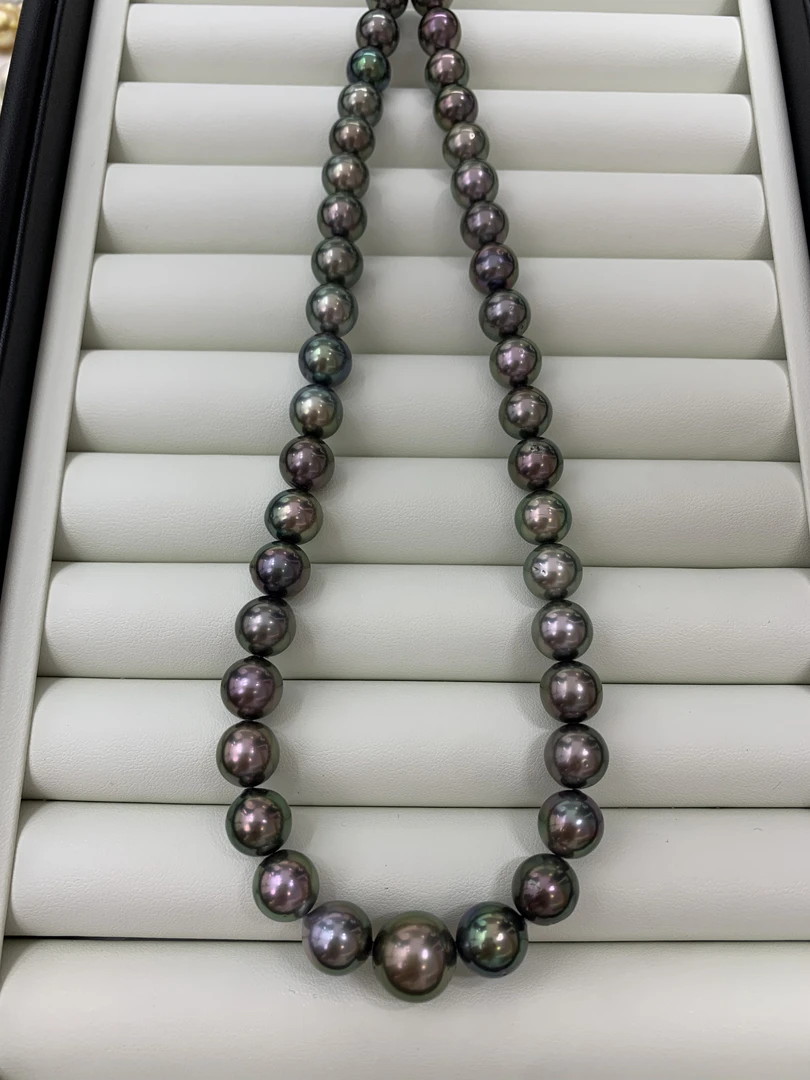 海水珍珠大溪地孔雀绿炫紫项链油亮9-12.5mm神秘时尚