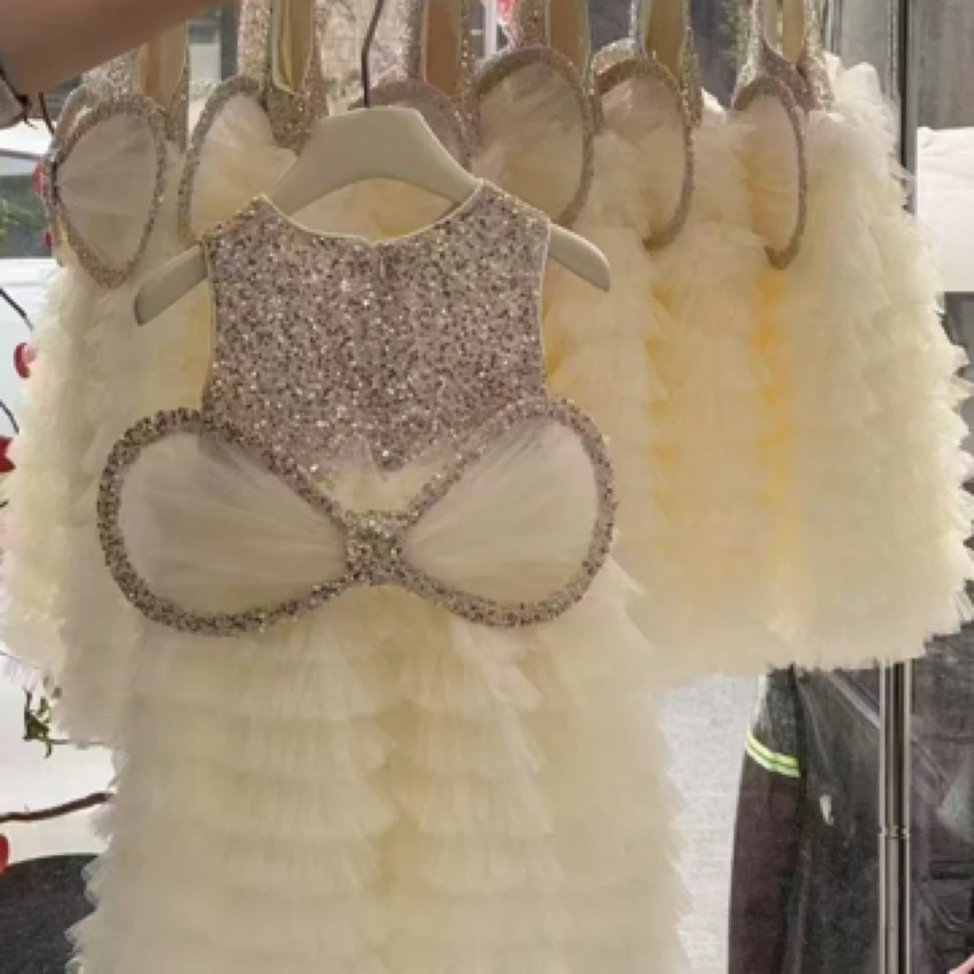 【编号U109】2561-04-儿童蝴蝶结亮片纱裙A黄色-NYYD