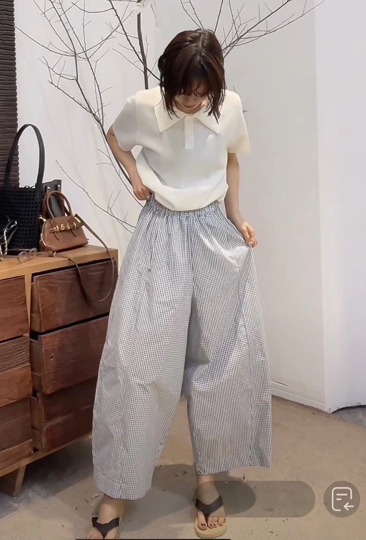 LIS&AZ-山本格子九分阔腿休闲裤XB4167