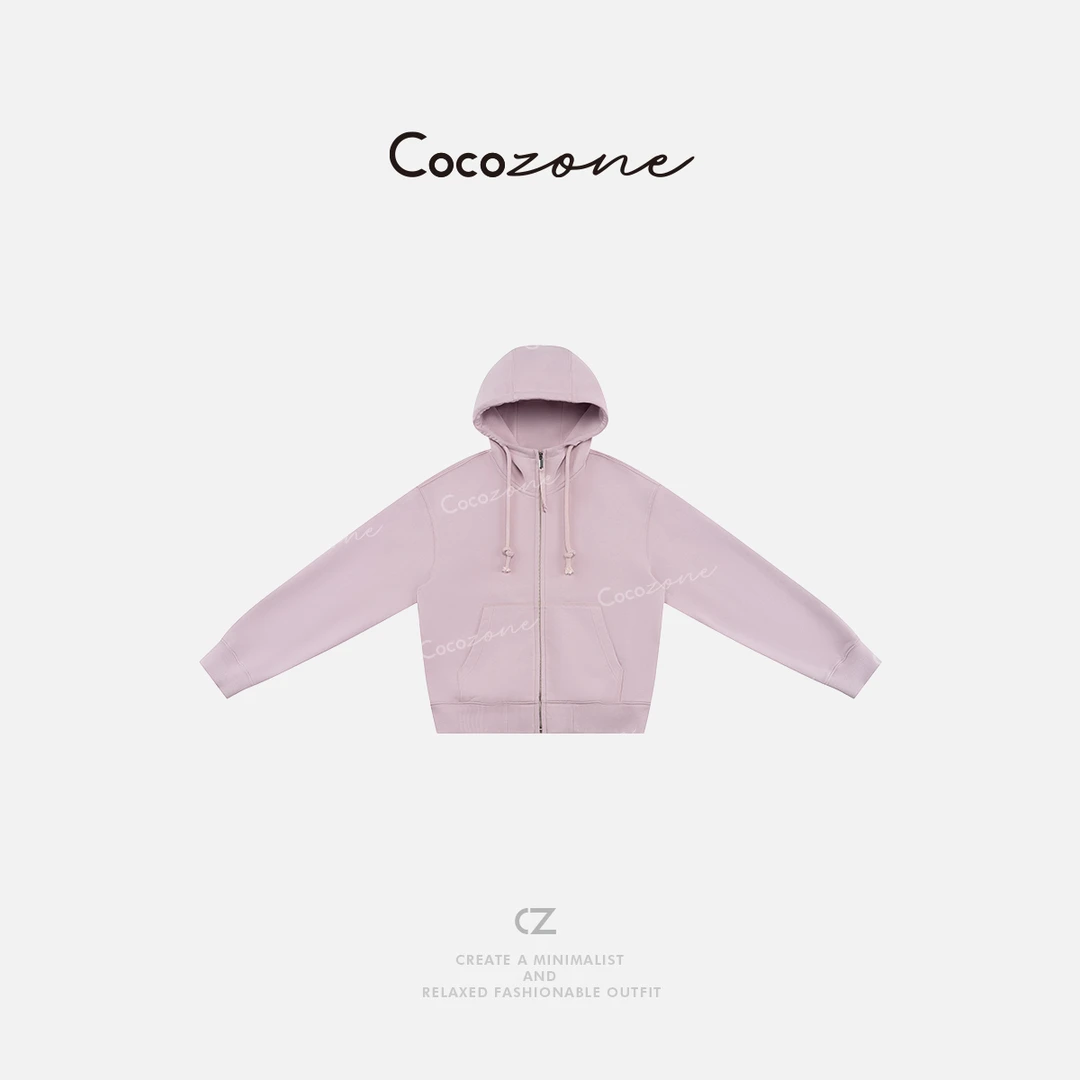 COCO ZONE 刘一一 100棉春季纯色宽松连帽拉链外套CD2A0115