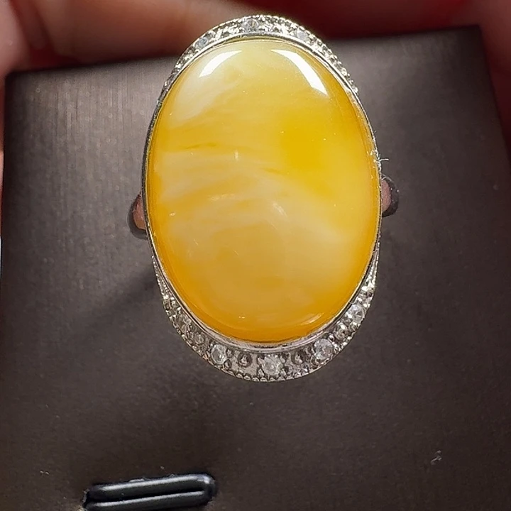 蜜蜡银S925镶嵌戒指戒指