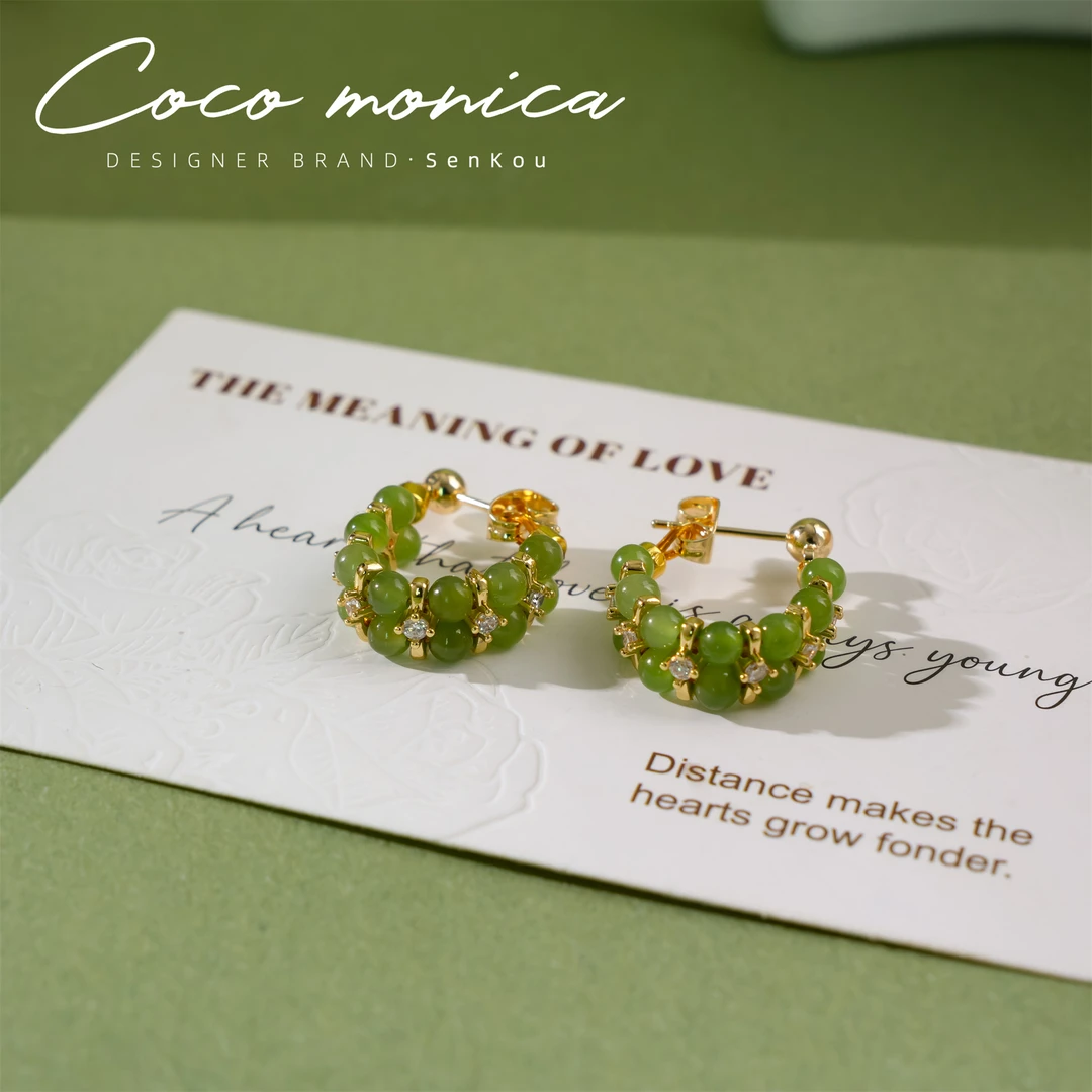 【小霞珠宝】玉髓耳钉百搭女款耳钉925银 耳饰 AD214