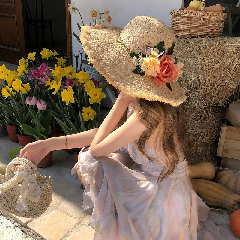 【猫仔kitten】 春夏花朵草帽女高级感法式复古遮阳防晒旅游帽子