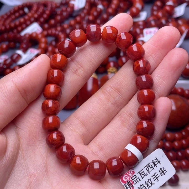 南红玛瑙未镶嵌其他9mm瓦西玫红火焰纹老型手串