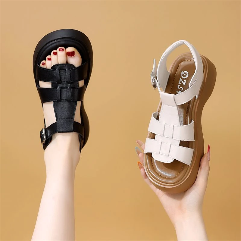 大码41厚底凉鞋女夏季款增高不累脚软底外穿配裙罗马沙滩鞋小码34