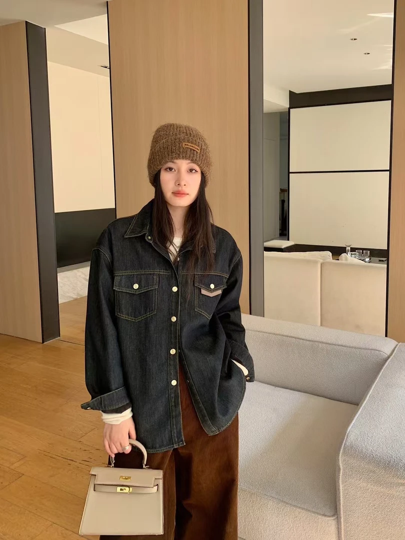 欧范家冬季加绒加厚牛仔衬衫