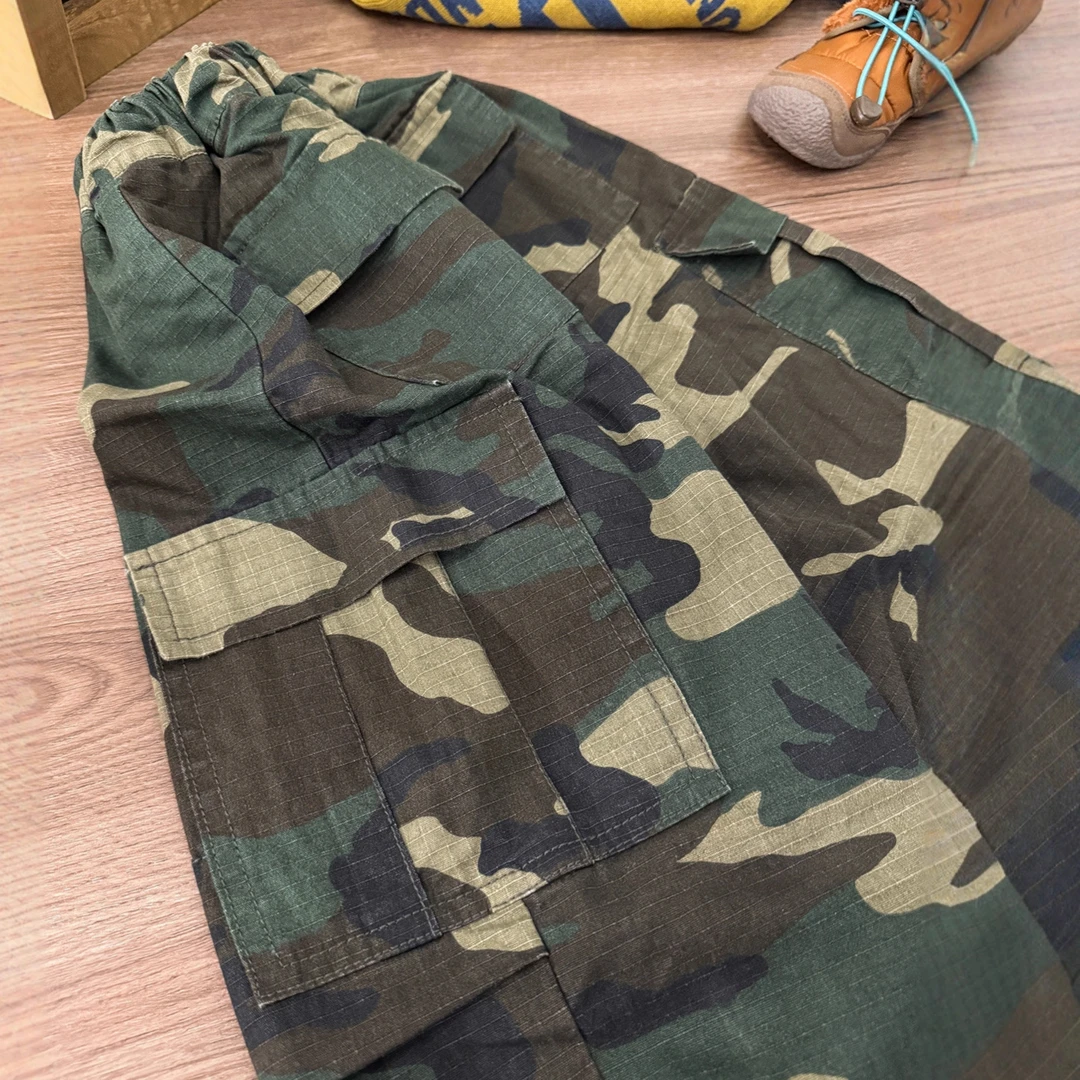 男女童日系加绒迷彩工装裤2025冬季新款儿童洋气保暖可束脚裤子潮