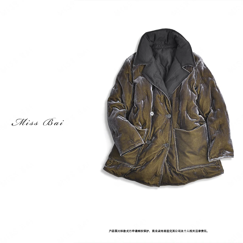 YIWEN-高级感时尚百搭双面穿真丝丝绒鹅绒服YRR814