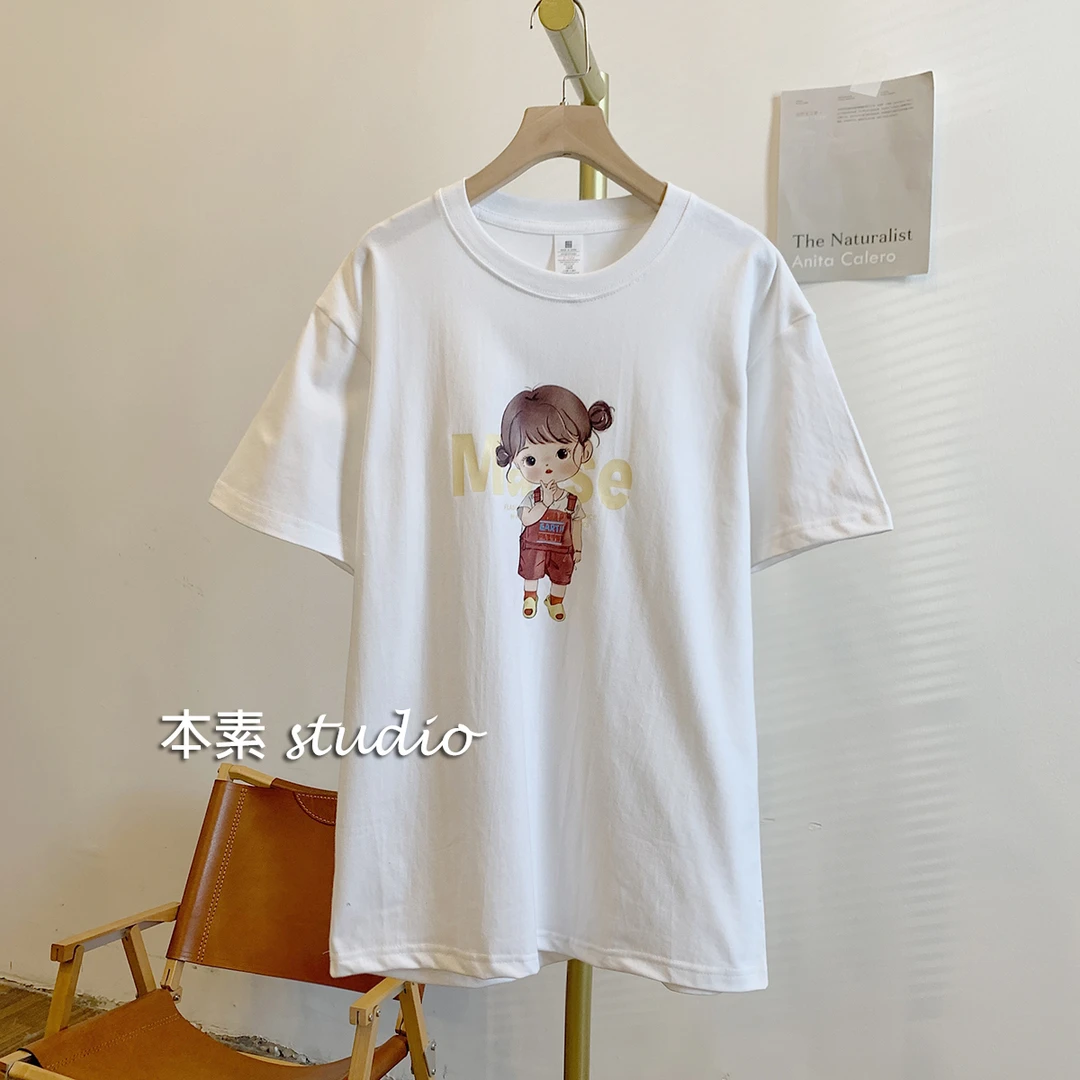 M9676卡通印花圆领宽松短袖T恤