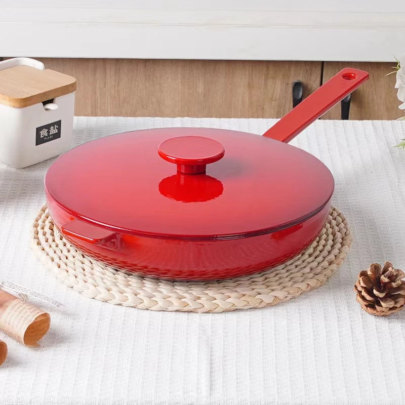 26cm单柄铸铁珐琅煎炒锅无涂层