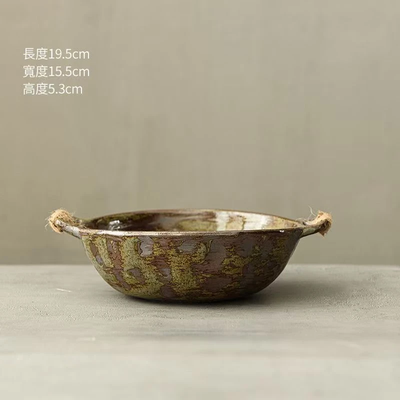 岁月马卡龙色圆形卡通动漫多种色釉盘鎏金家用锤纹手捏复古盘