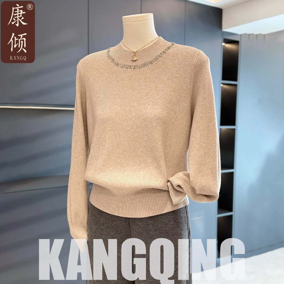 时尚休闲妈妈装针织衫女高领冬装新款上衣气质百搭中老年毛衣打底