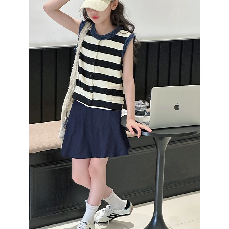 K29014花边女童背心套装裙2025新款夏装儿童无袖休闲两件套短裤潮