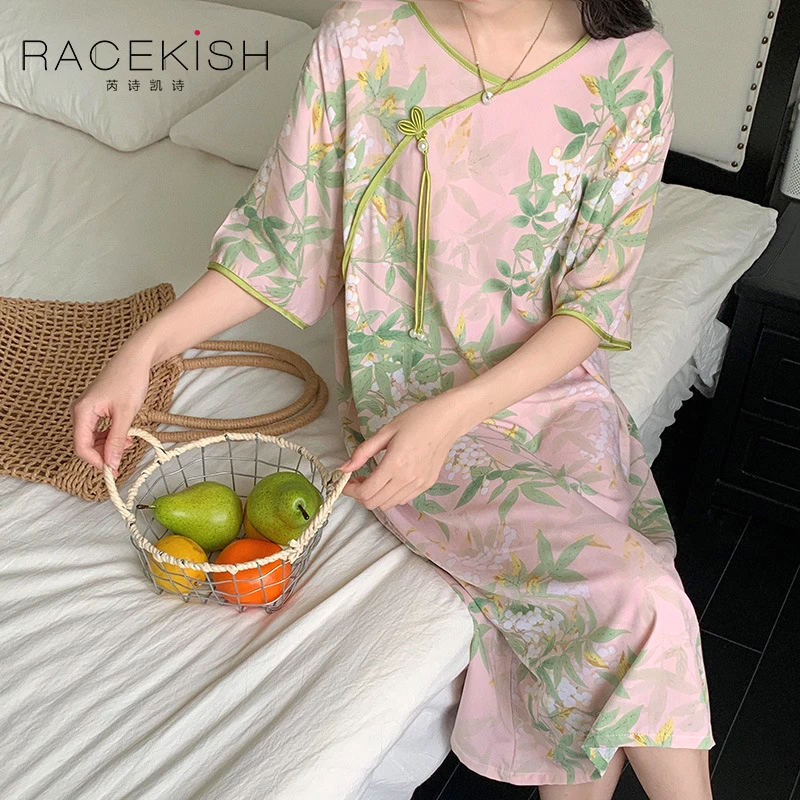 Racekish国风盘扣睡裙2款家居日常夏气质睡衣中式长裙