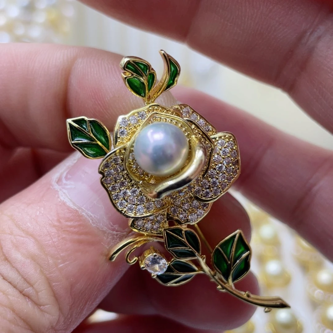 海水珍珠胸针合金