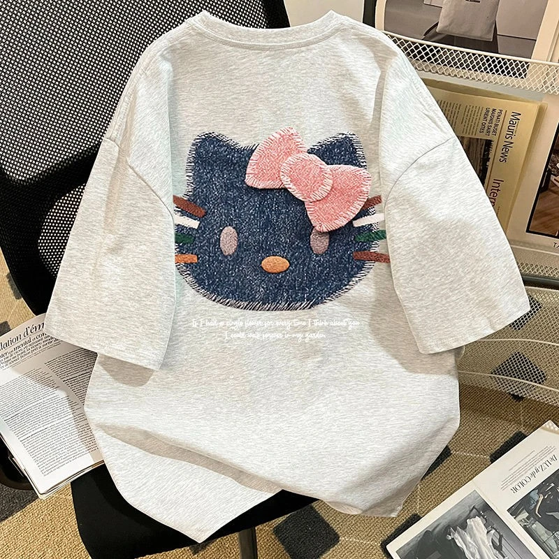 女童纯棉圆领短袖卡通凯蒂猫印花可爱夏季韩版纯棉宽松休闲上衣
