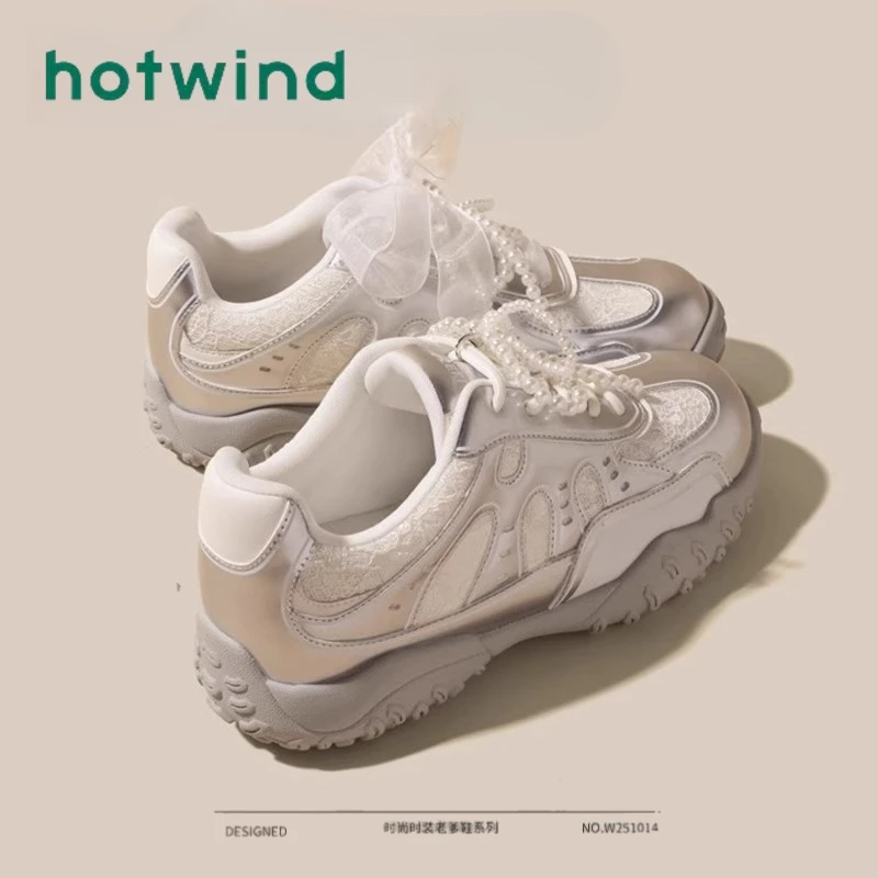 hotword/热风沃厚底芭蕾风透气德训鞋女2025新款阿甘小白鞋秋季