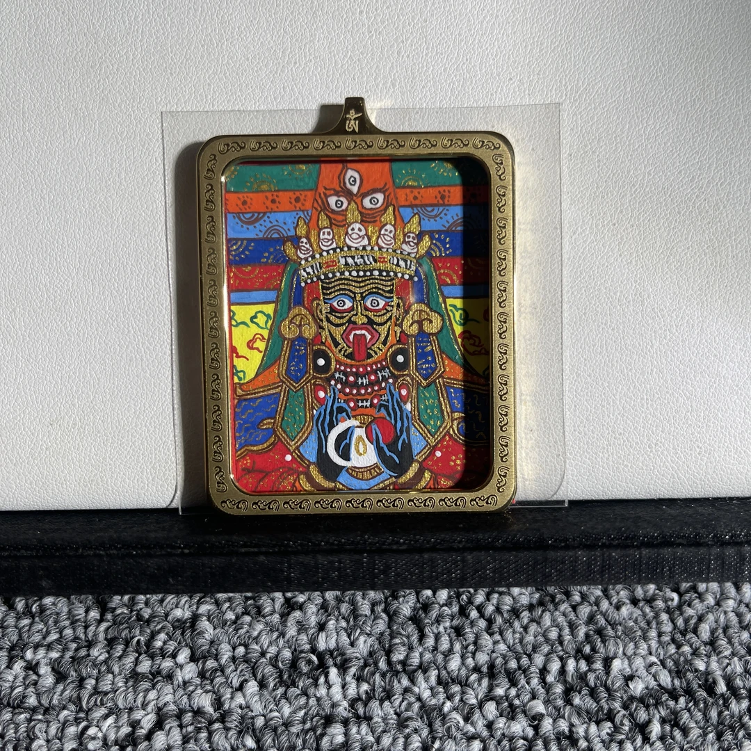 非遗手工艺纯手工扎基拉姆唐卡装饰画单面钛钢款民族风随身佩戴