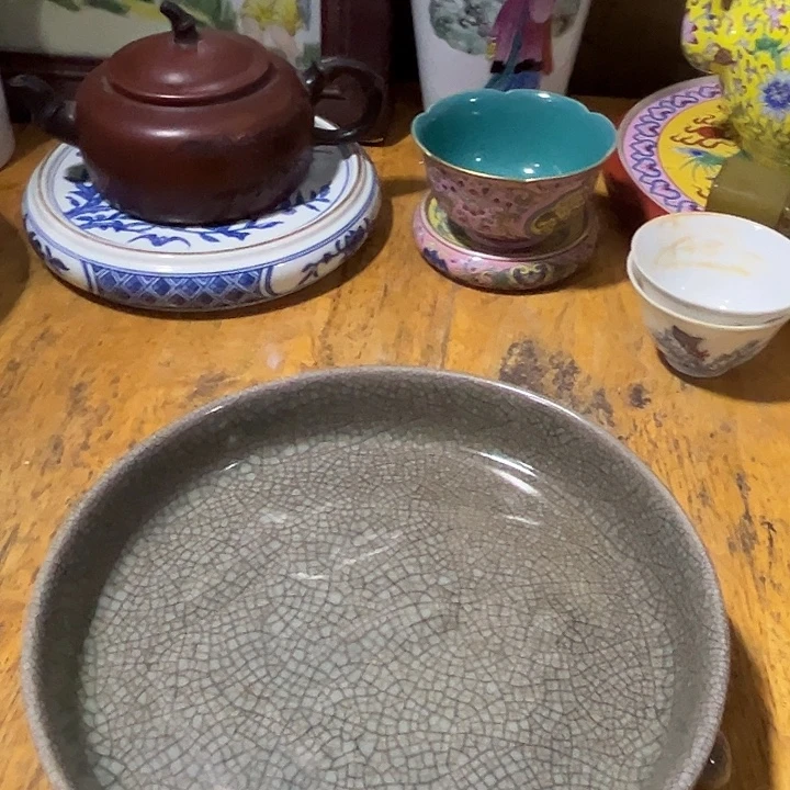 飞***)摆件汝瓷三足大笔洗