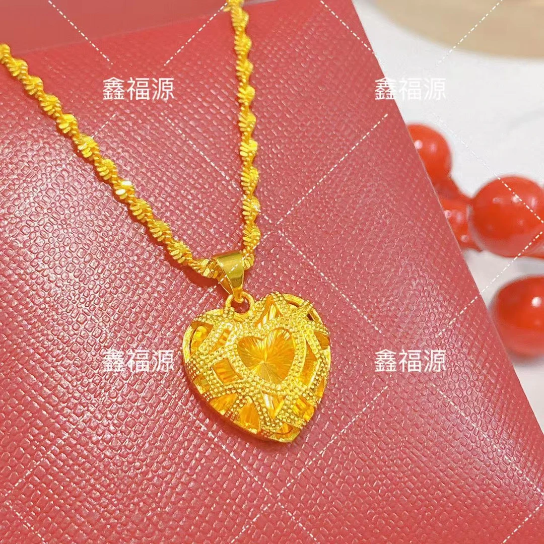 铜合金项链 镂空雕花爱心女士项链海洋之心精美新中式镀K金锁骨链