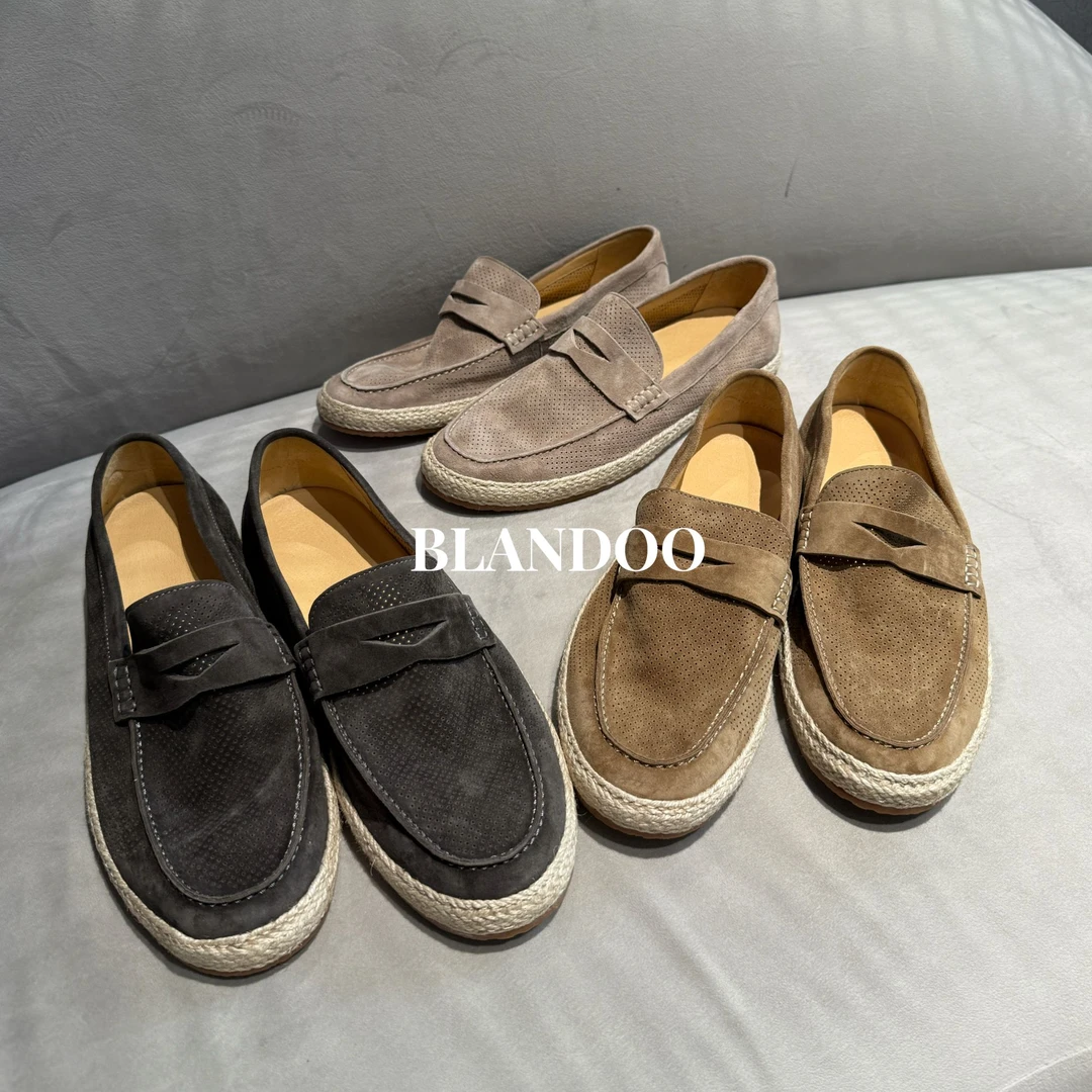 BLANDOO “福利款” 男士百搭舒适轻便一脚蹬冲孔皮鞋1BD931-1A