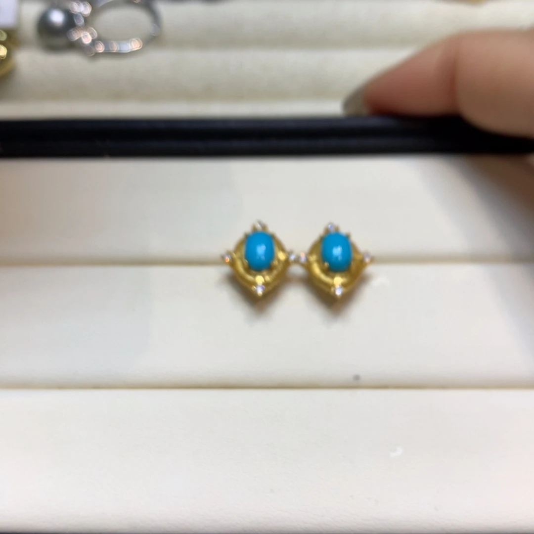 银S925镶嵌绿松石耳饰