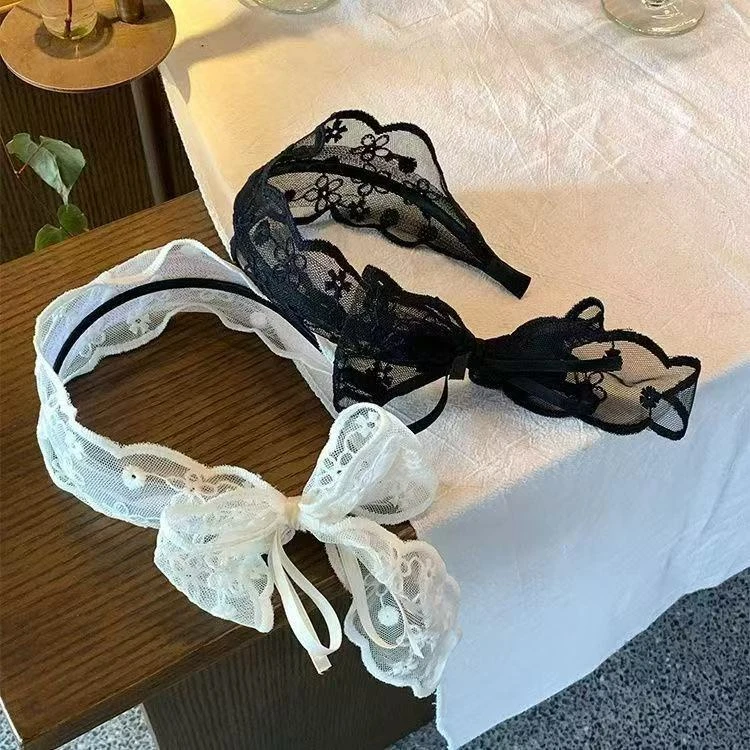 自带蝴蝶结～蕾丝蝴蝶结飘带宽边发箍女仙美森系发捆气质头箍头饰