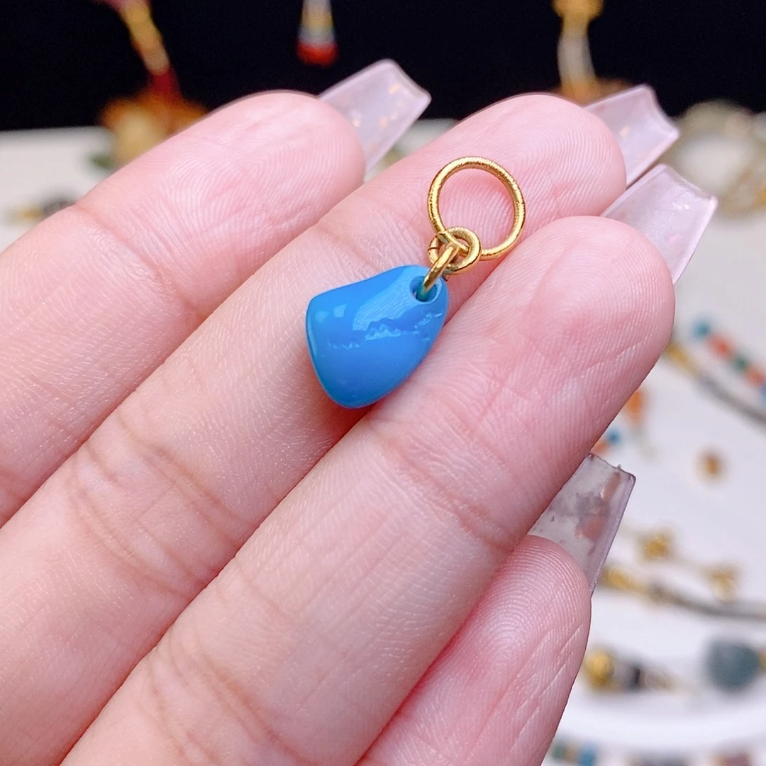 绿松石18K金镶嵌颈饰侧挂提溜