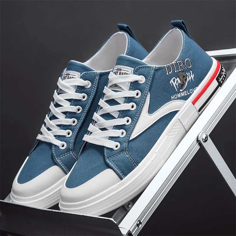 秋冬新款帆布板鞋休闲潮鞋男鞋韩版文艺风百搭学生鞋K207-湖蓝