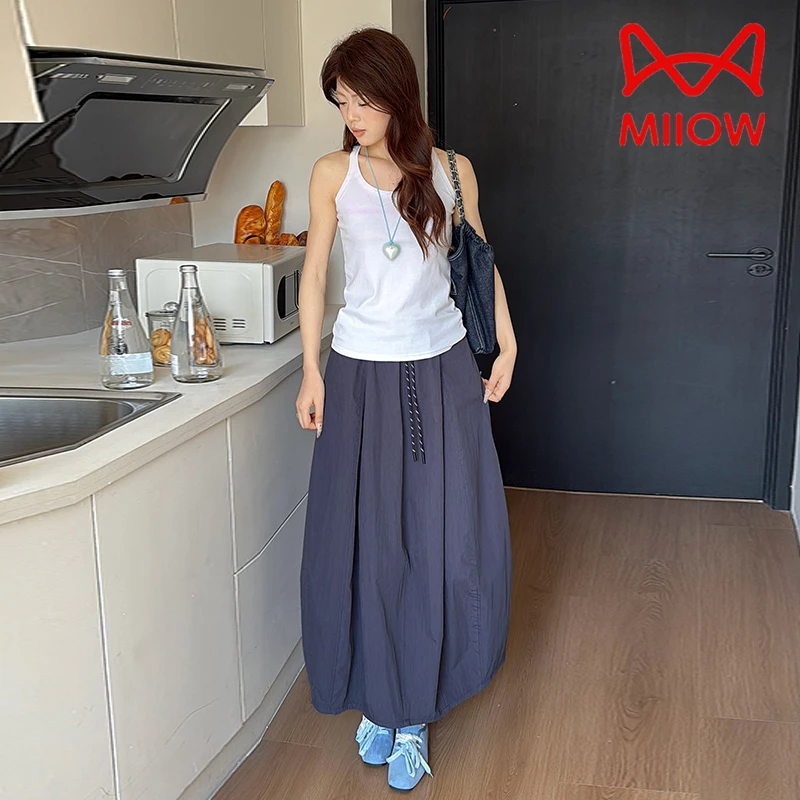 美式拼接花苞裙女夏季2025新款显瘦南瓜裙长裙高腰速干工装半身裙