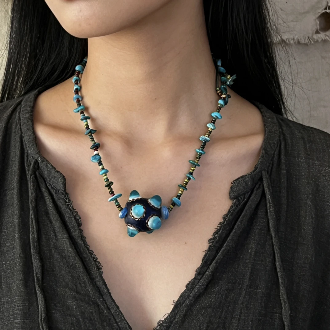 尼泊尔琉璃，NO退环，部落民族项链