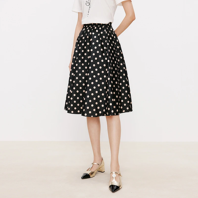 【晨粉专享价】25春季新款经典黑色波点半身裙女高腰半裙KW03519W0
