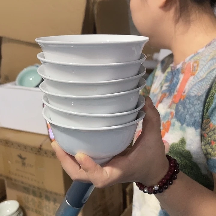 瓷片高白泥4.5英寸高脚米饭碗六个，微瑕包邮