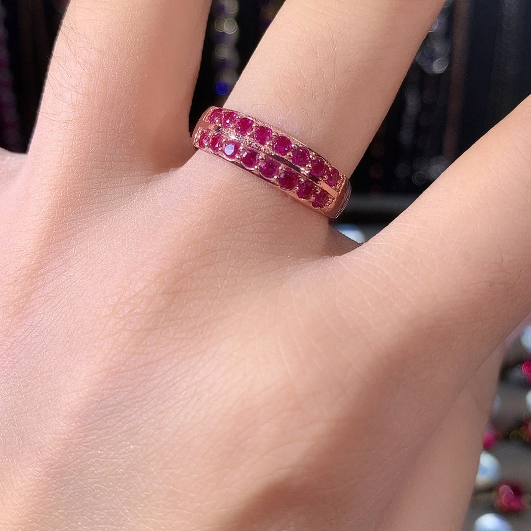 银S925镶嵌戒指红宝石玫瑰金