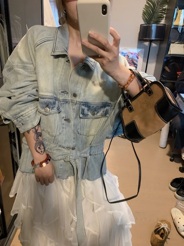 红37【WANG】复古绑带｜天丝牛仔外套拼接小众设计毛边夹克WZ205205