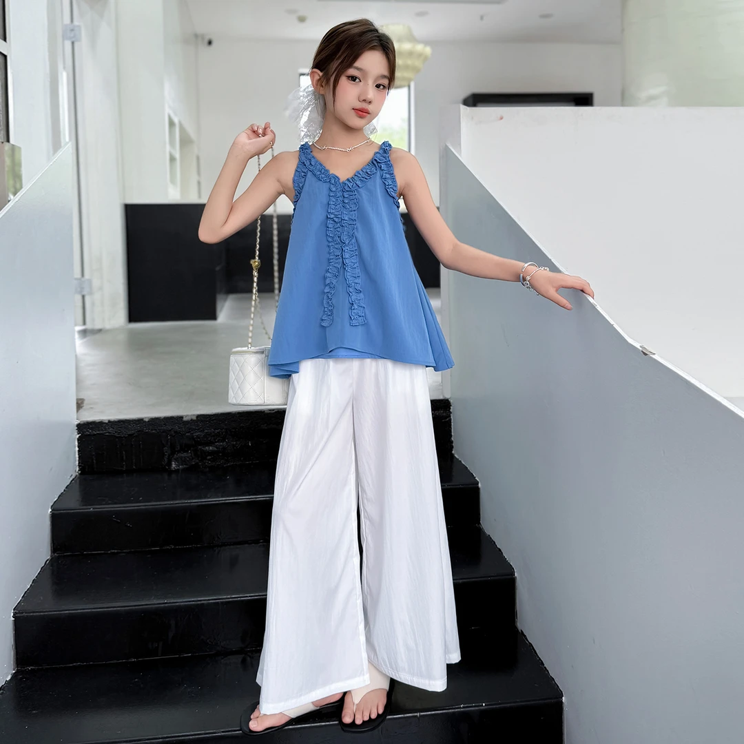 女童夏装吊带套装2025新款洋气时髦背心中大儿童夏季阔腿裤两件套