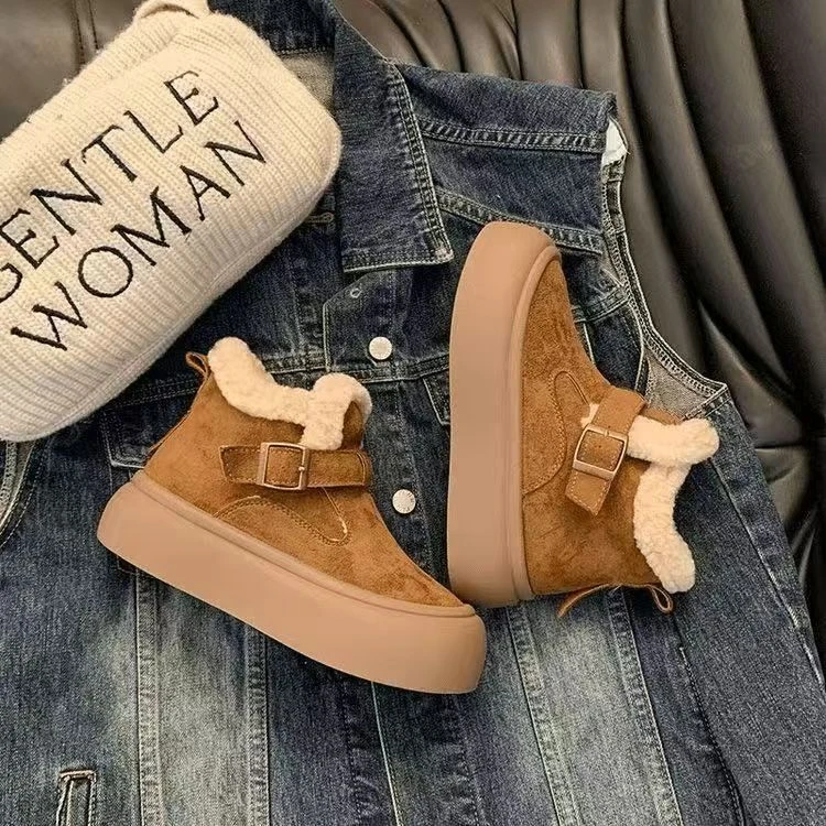 MF博肯鞋保暖女鞋2024年冬季新款平底高帮勃肯鞋厚底加绒棉鞋
