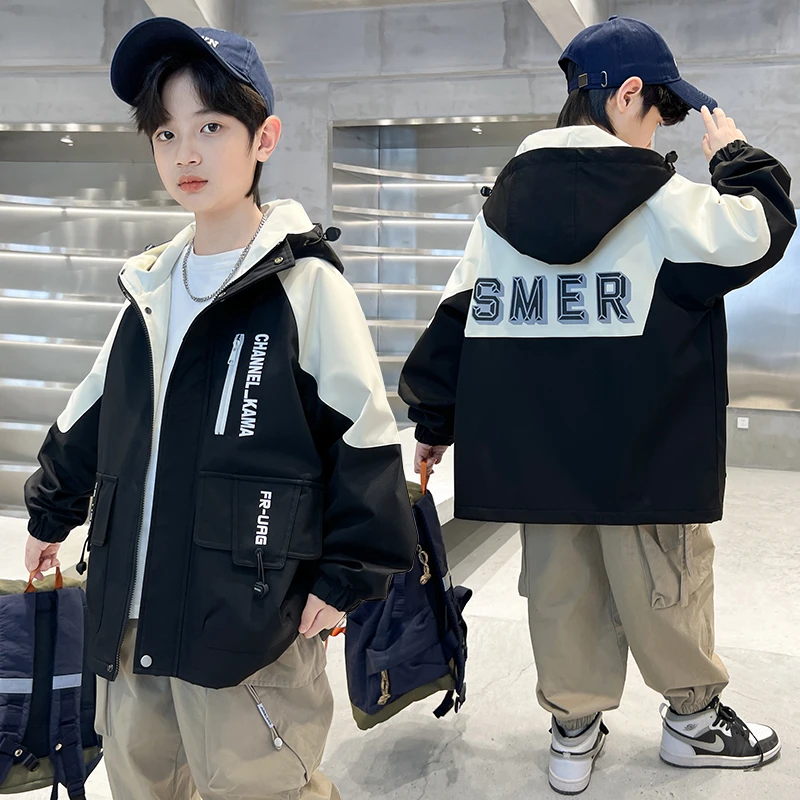 男童外套春秋款2025新款儿童秋季连帽上衣痞帅潮酷冲锋衣洋气男孩