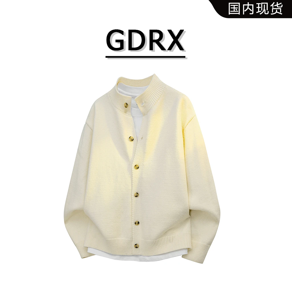 GDRX纯色针织开衫毛衣2025秋季新款男士宽松简约日系休闲潮流上衣