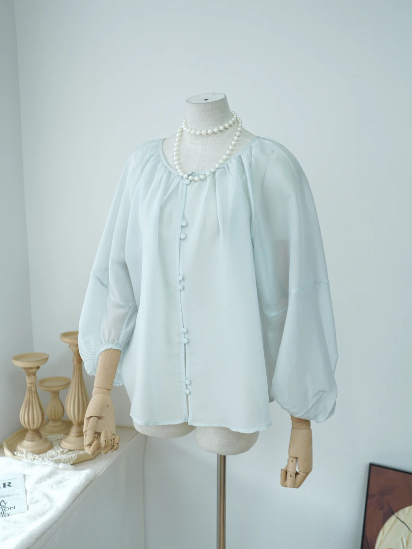 2025新款通勤风100真丝夏季七分袖衬衫国风衬衣连衣裙圆领A21251