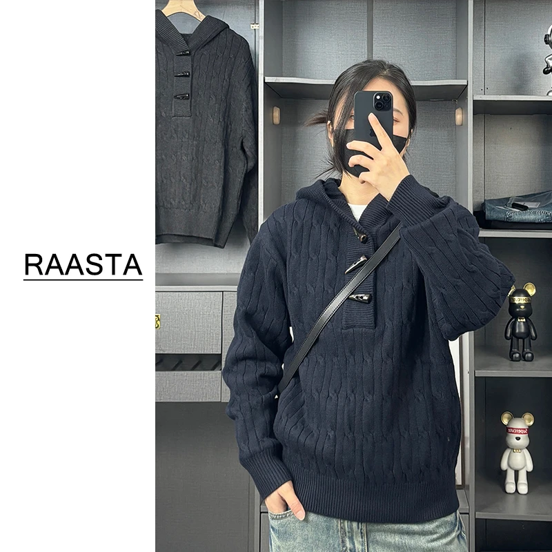 慵懒风秋冬宽松型连帽百搭针织衫男潮流帅气套头麻花状ins毛衣