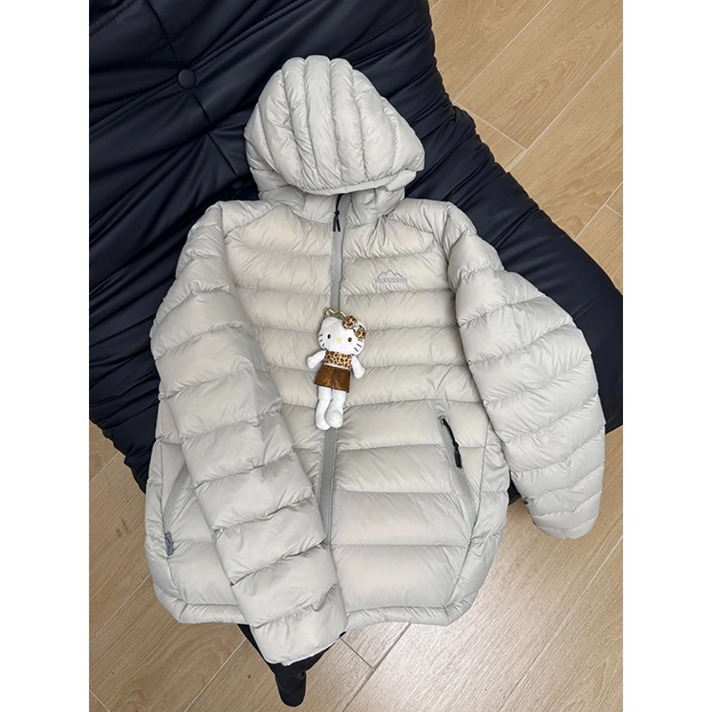 美式复古浅灰色排骨轻薄棉服外套男女款cleanfit保暖防寒连帽棉衣