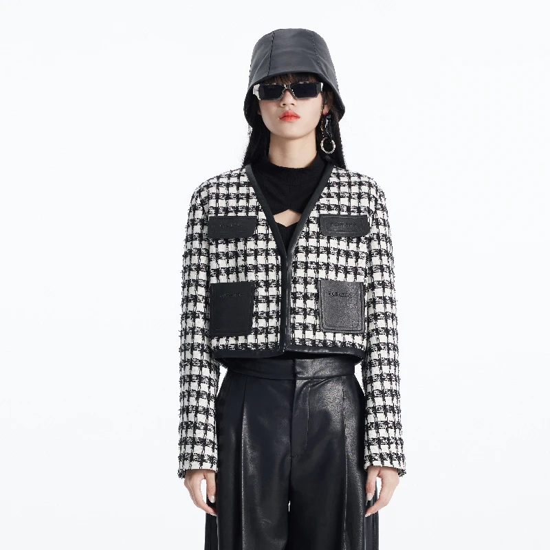 【达人专属】格纹拼接撞色短款外套DC35515W0