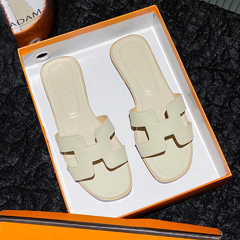 2025夏季新款手掌纹一字带平底拖鞋时尚外穿沙滩网红ins凉拖鞋女