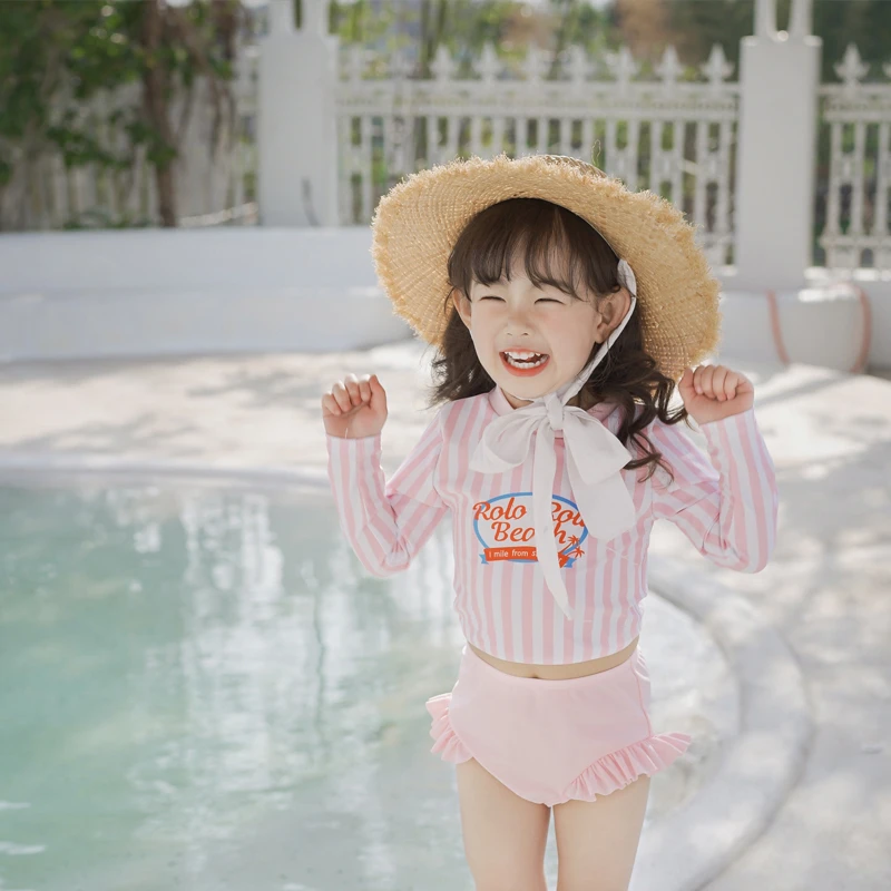 女童格子泳装夏季韩系童装女宝宝可爱分体游泳衣韩版女孩海边服