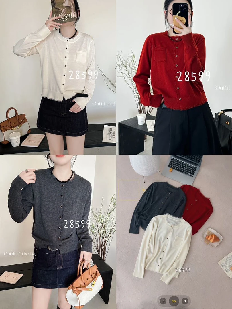 春装新款 爱心钮扣针织开衫